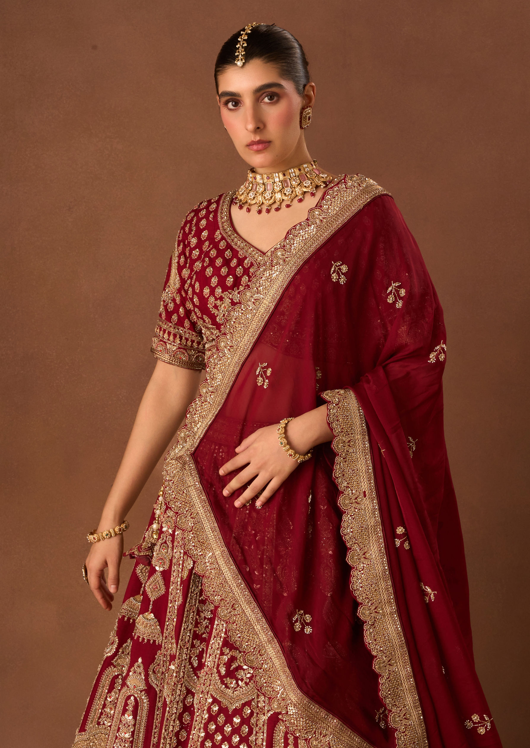 Twamev Women Maroon Art Silk Lehenga with Embroidery
