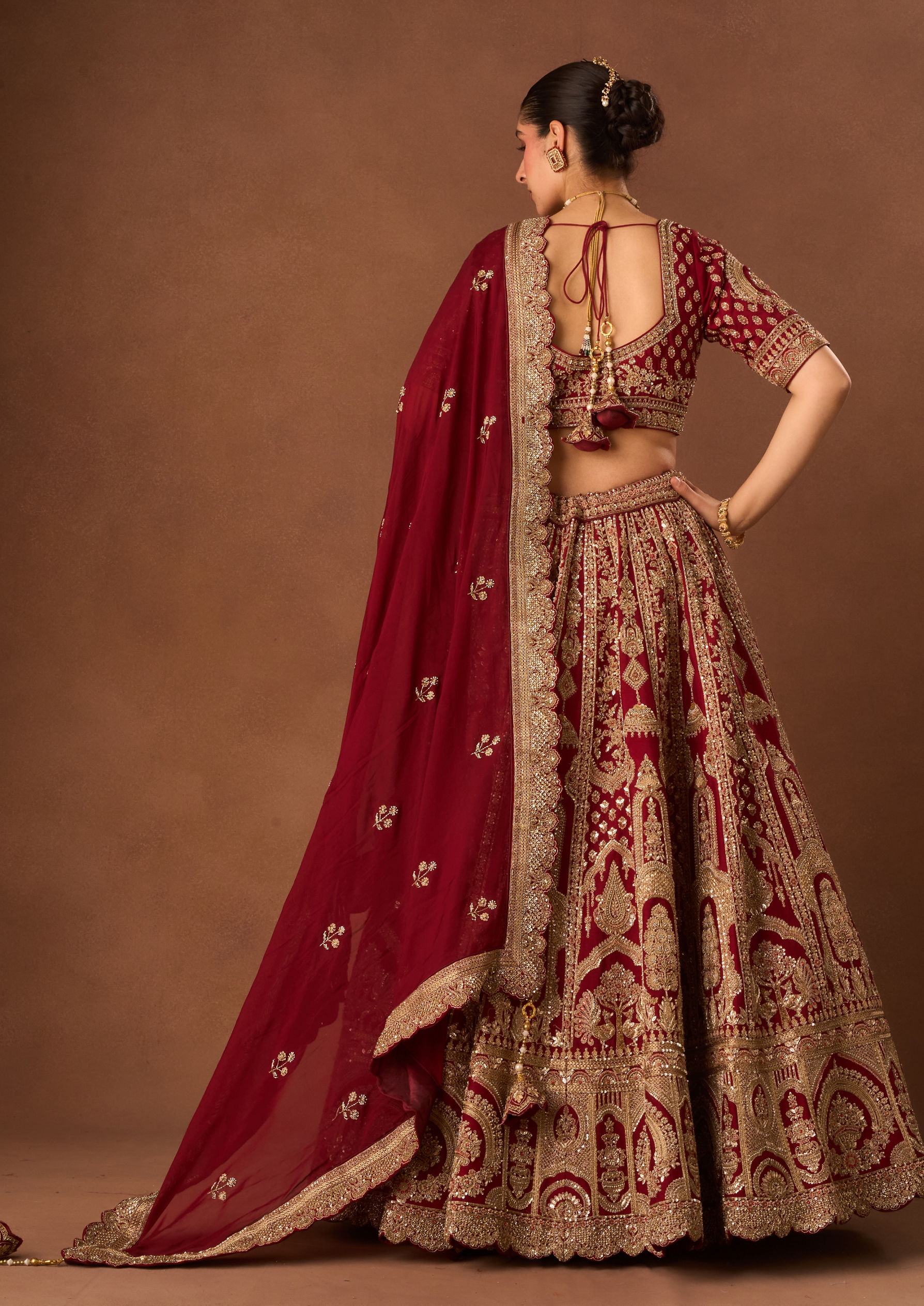 Twamev Women Maroon Art Silk Lehenga with Embroidery
