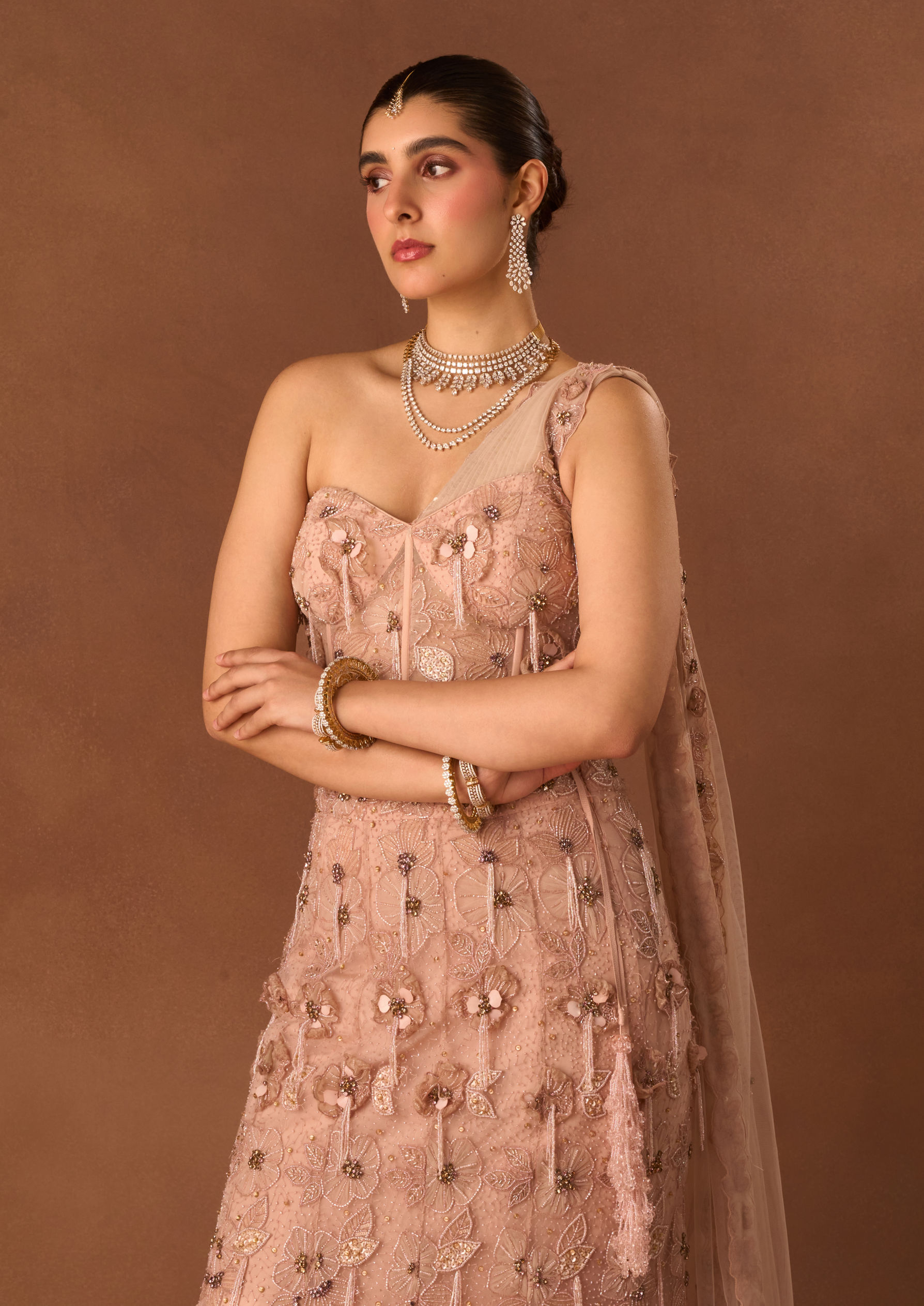 Twamev Women Pink Net Lehenga with Embroidery