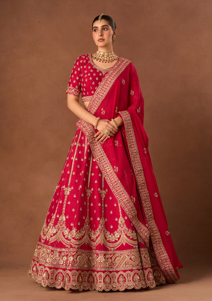 Twamev Women Pink Silk Lehenga with Embroidery