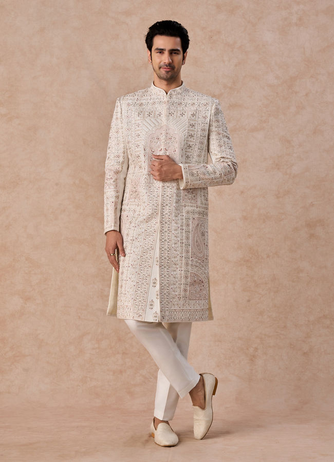 Manyavar Men White Sherwani Majesty