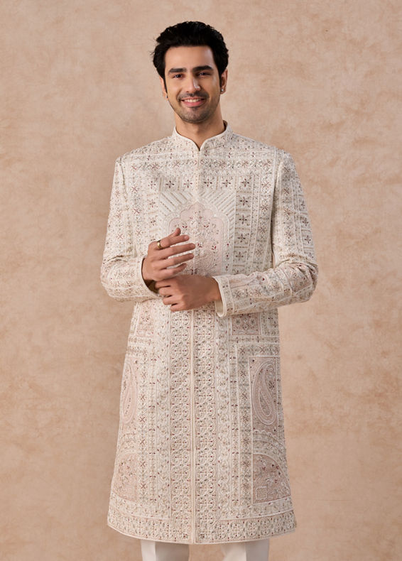 Manyavar Men White Sherwani Majesty