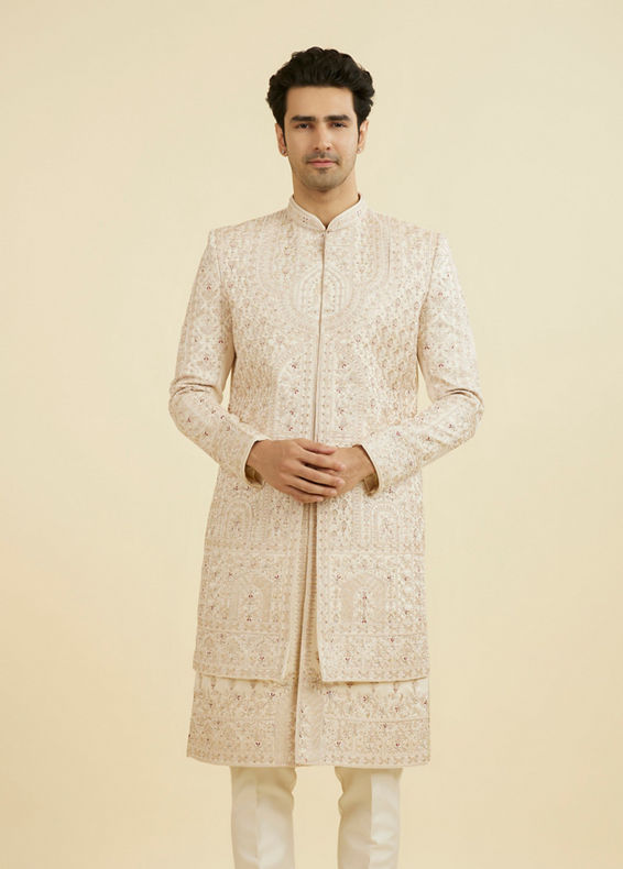 Manyavar Men Champagne Splendor Open Sherwani