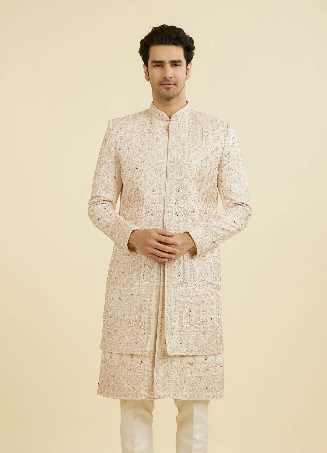 Manyavar Men Champagne Splendor Open Sherwani