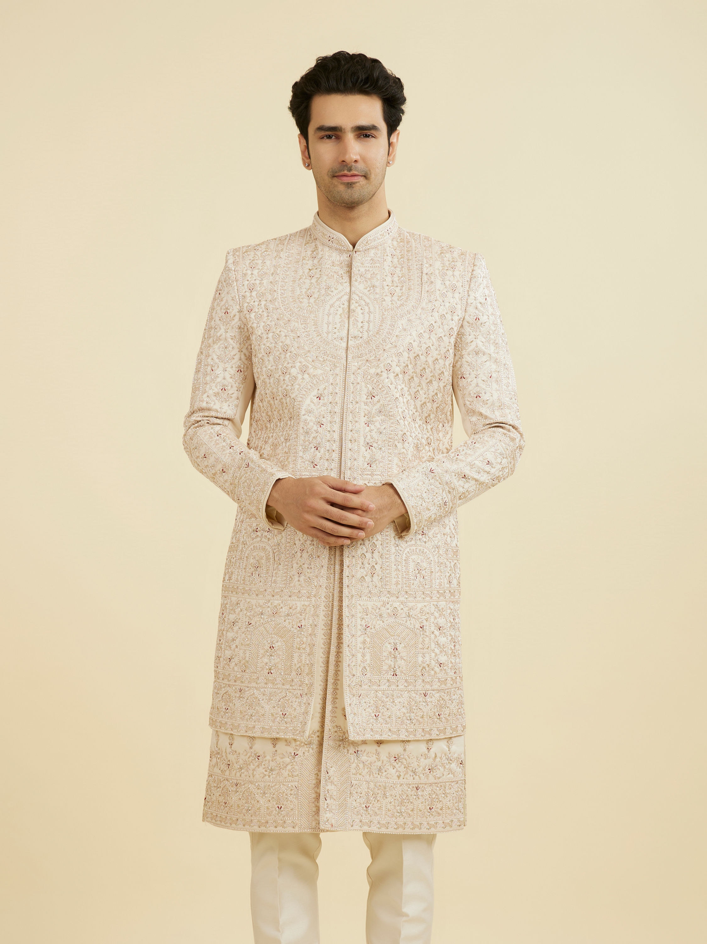 Manyavar Men Champagne Splendor Open Sherwani
