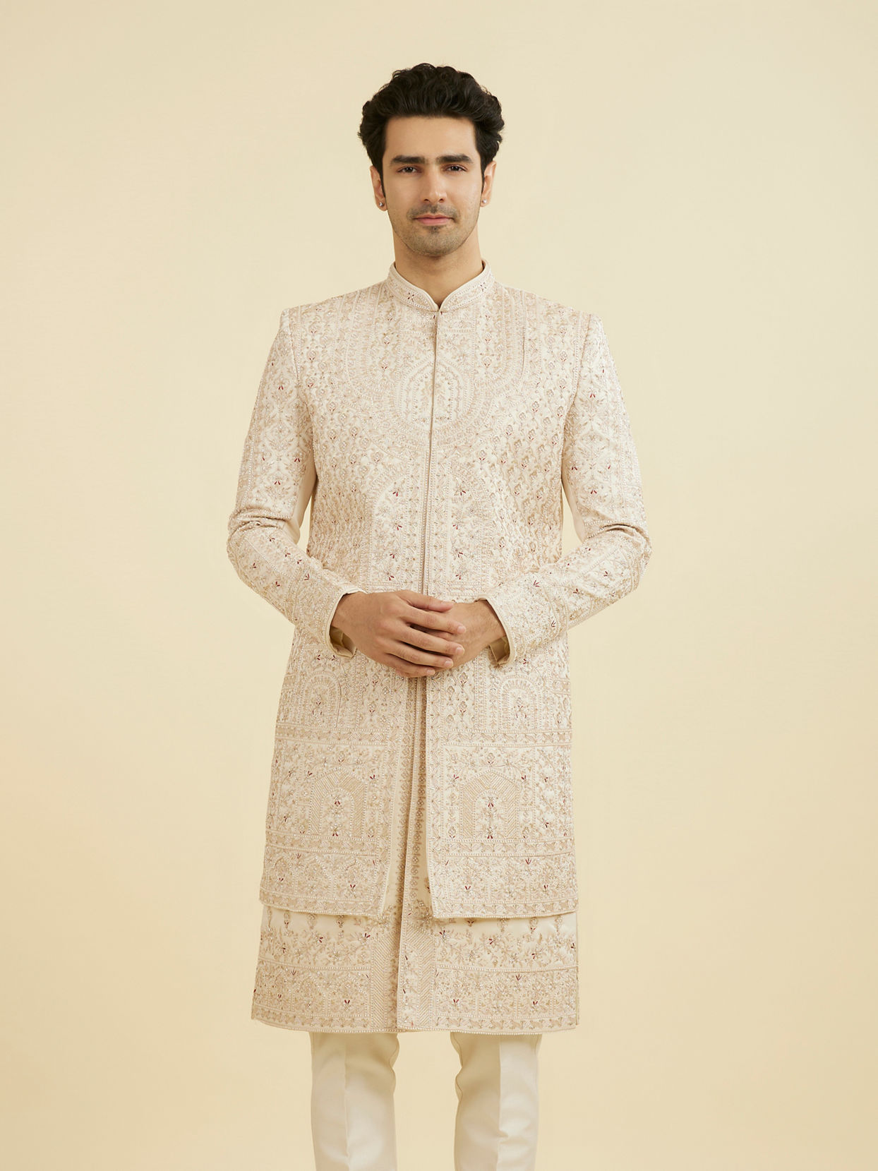 Manyavar Men Champagne Splendor Open Sherwani
