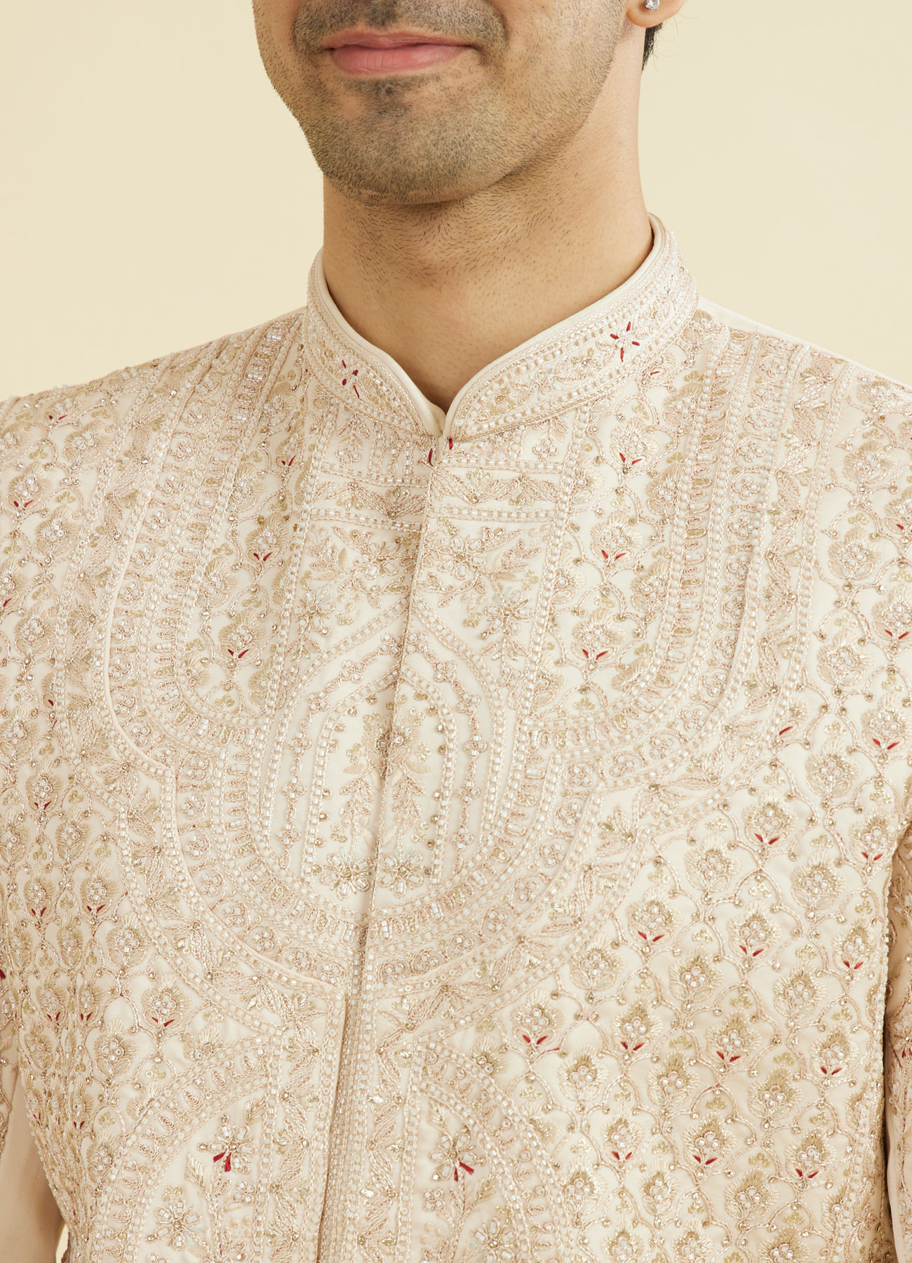 Manyavar Men Champagne Splendor Open Sherwani