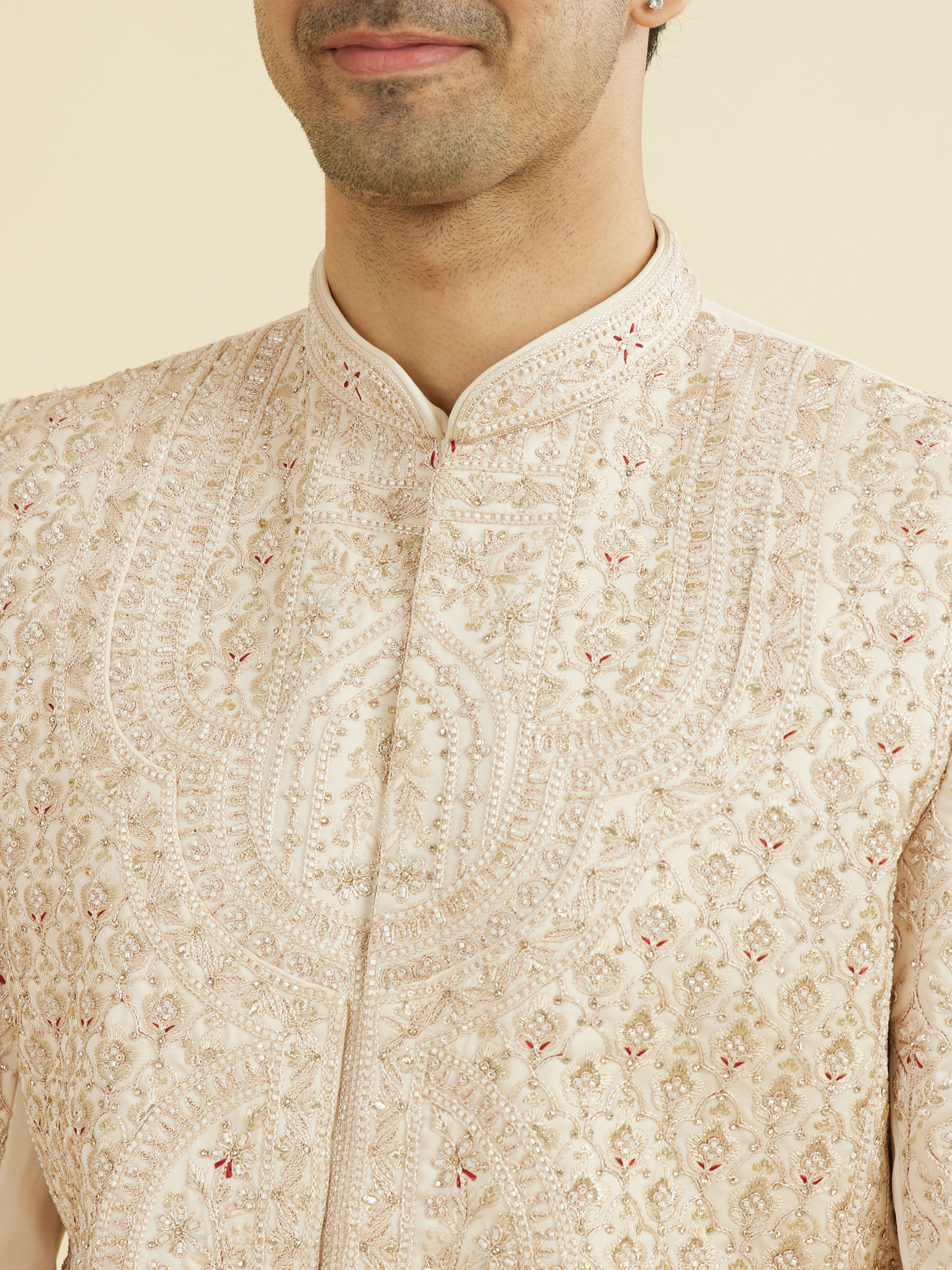 Manyavar Men Champagne Splendor Open Sherwani