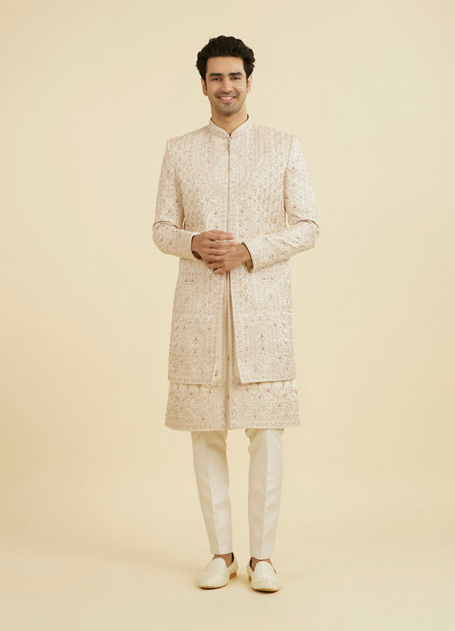 Manyavar Men Champagne Splendor Open Sherwani