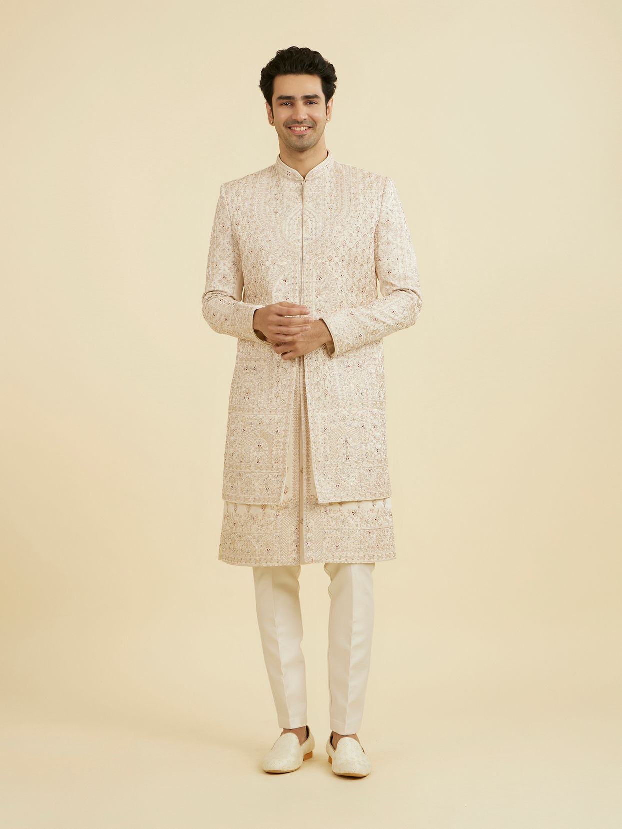 Manyavar Men Champagne Splendor Open Sherwani