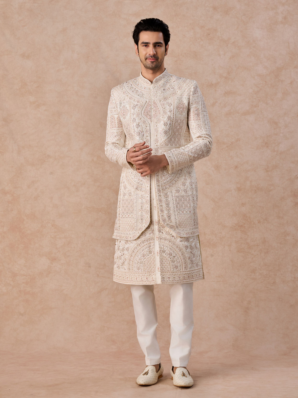 Manyavar Men Elegant White Festive Sherwani