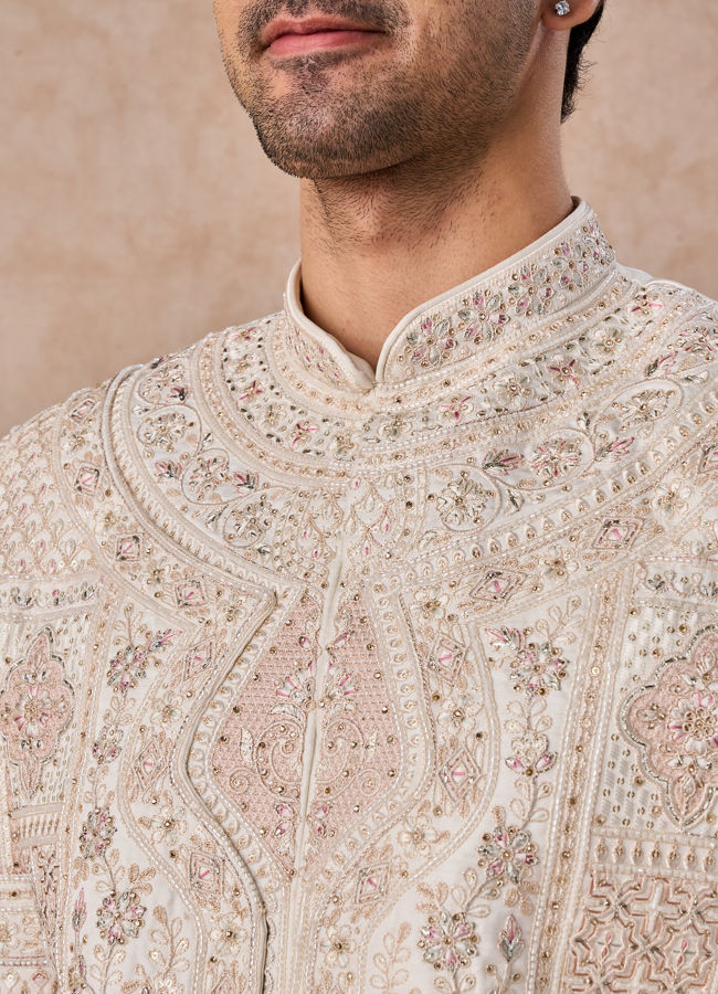 Manyavar Men Elegant White Festive Open Sherwani