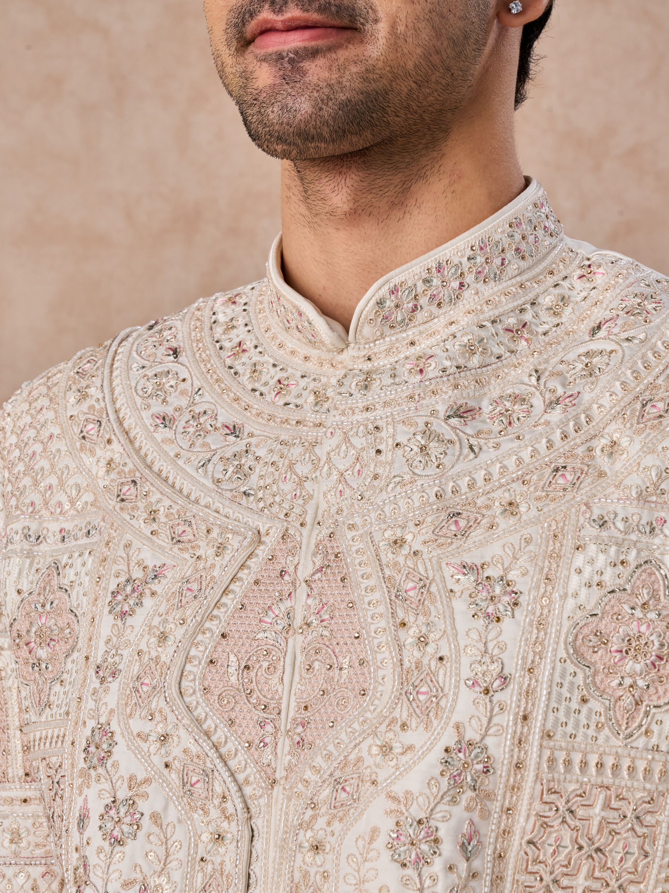 Manyavar Men Elegant White Festive Sherwani