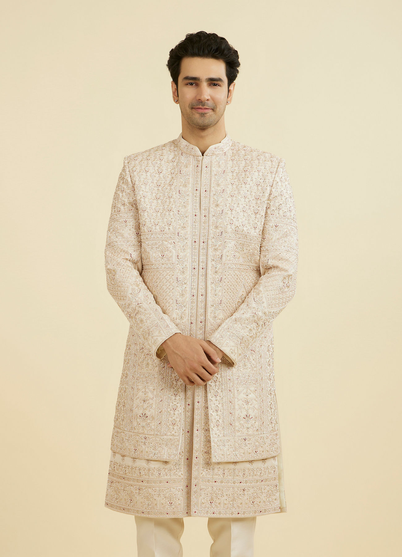 Manyavar Men Champagne Regal Open Sherwani