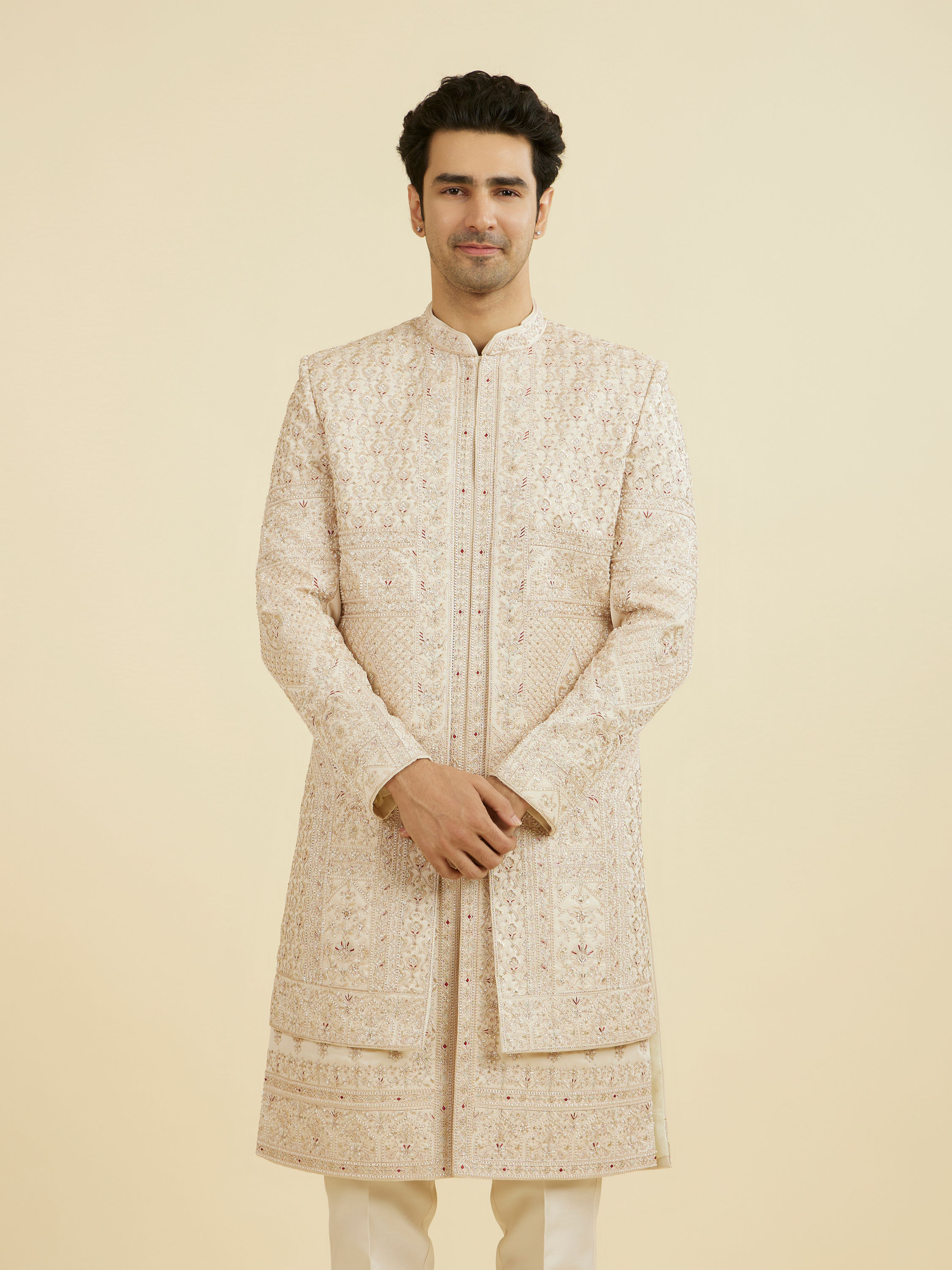Manyavar Men Champagne Regal Open Sherwani