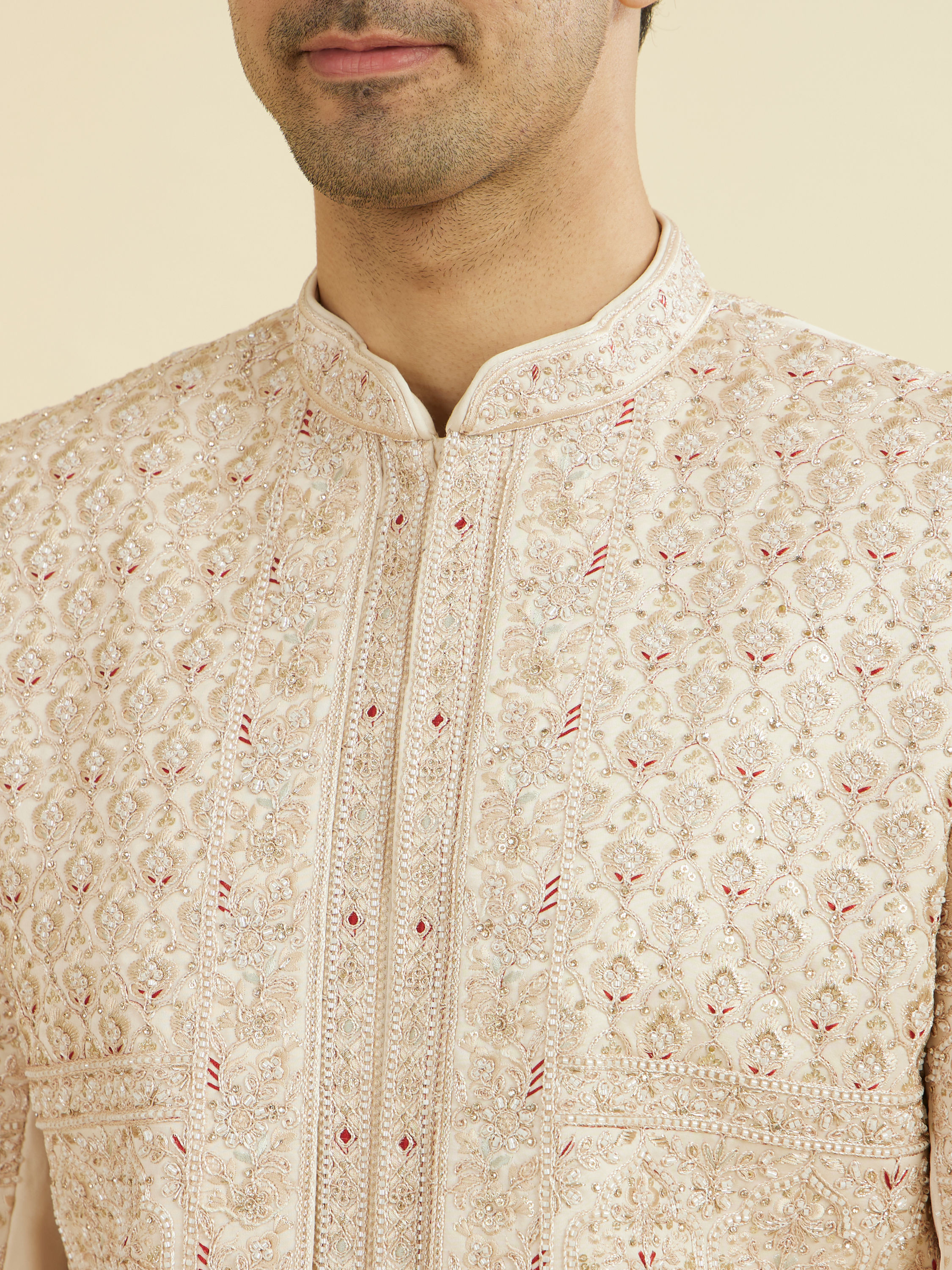 Manyavar Men Champagne Regal Open Sherwani