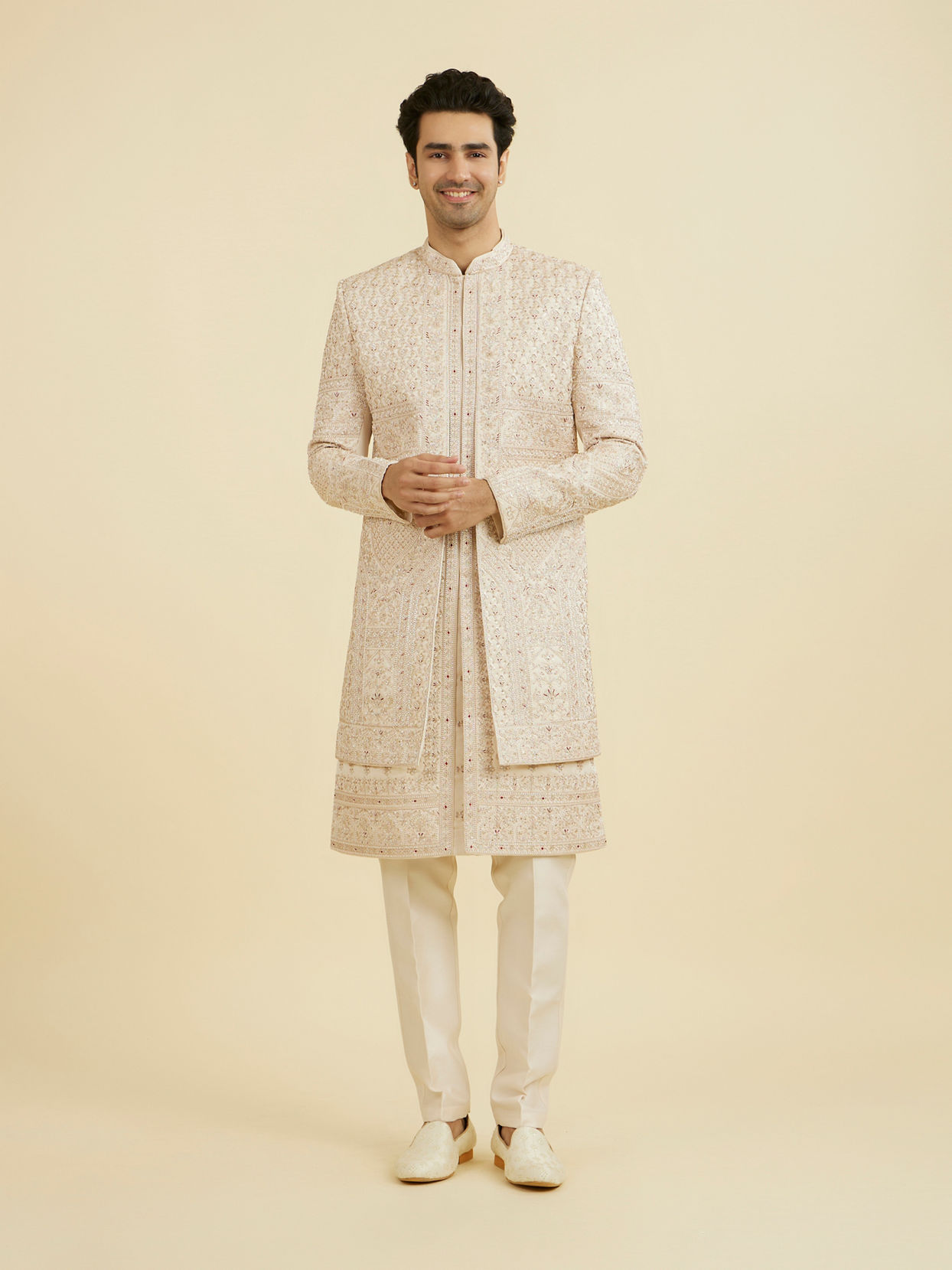 Manyavar Men Champagne Regal Open Sherwani