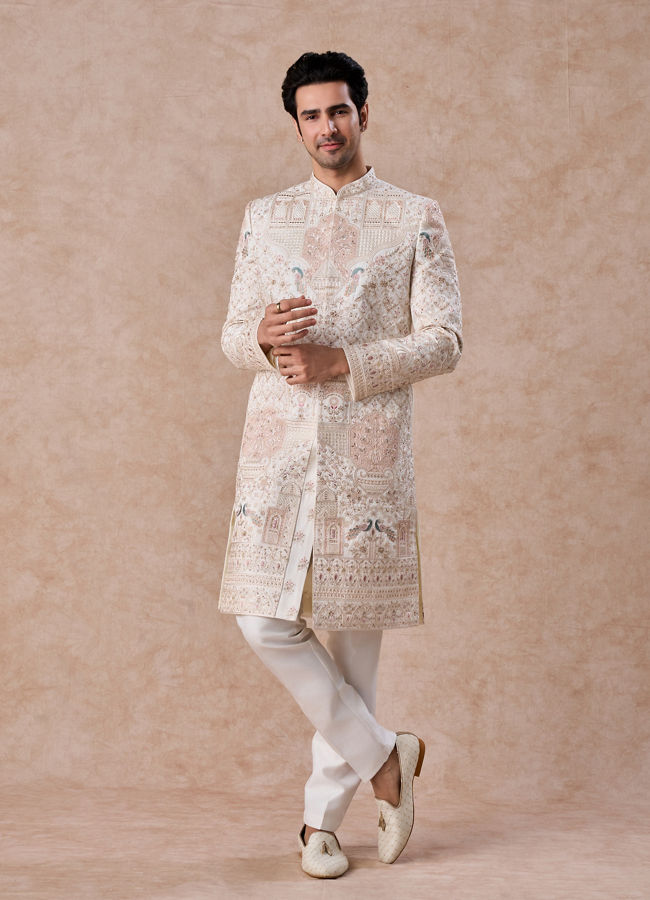 Manyavar Men Regal White Sherwani Ensemble