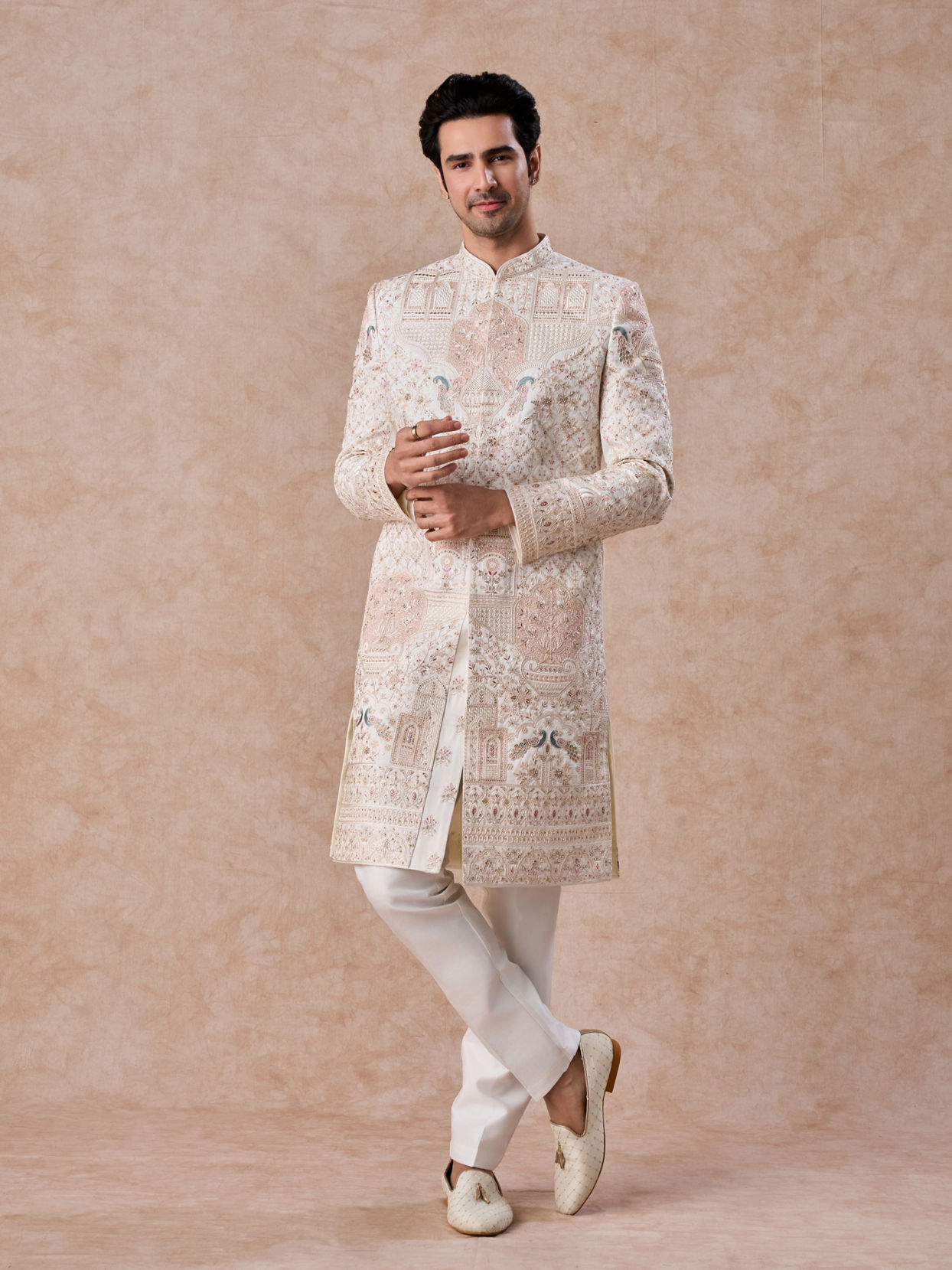 Manyavar Men Regal White Sherwani Ensemble