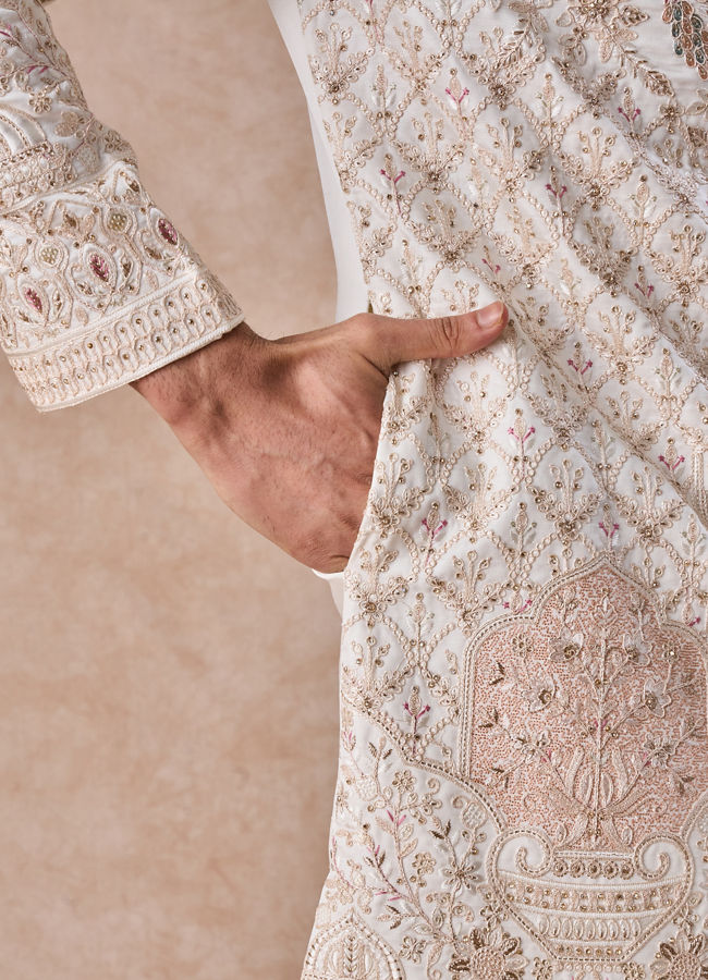 Manyavar Men Regal White Sherwani Ensemble