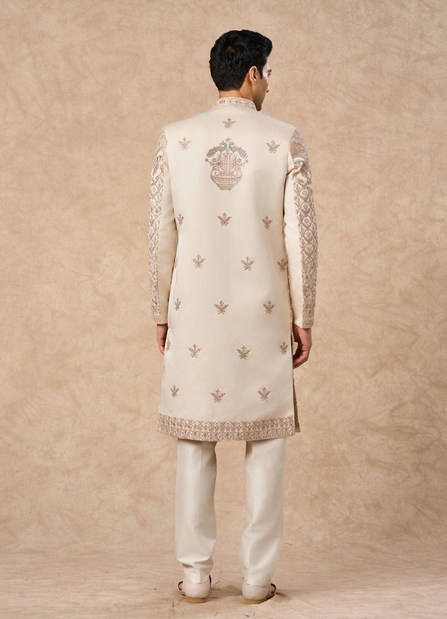 Manyavar Men Champagne Art Silk Sherwani with Embroidery