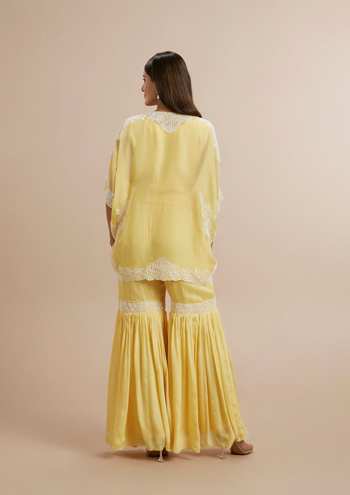 Twamev Women Grandeur Yellow Organza Stitched Suit