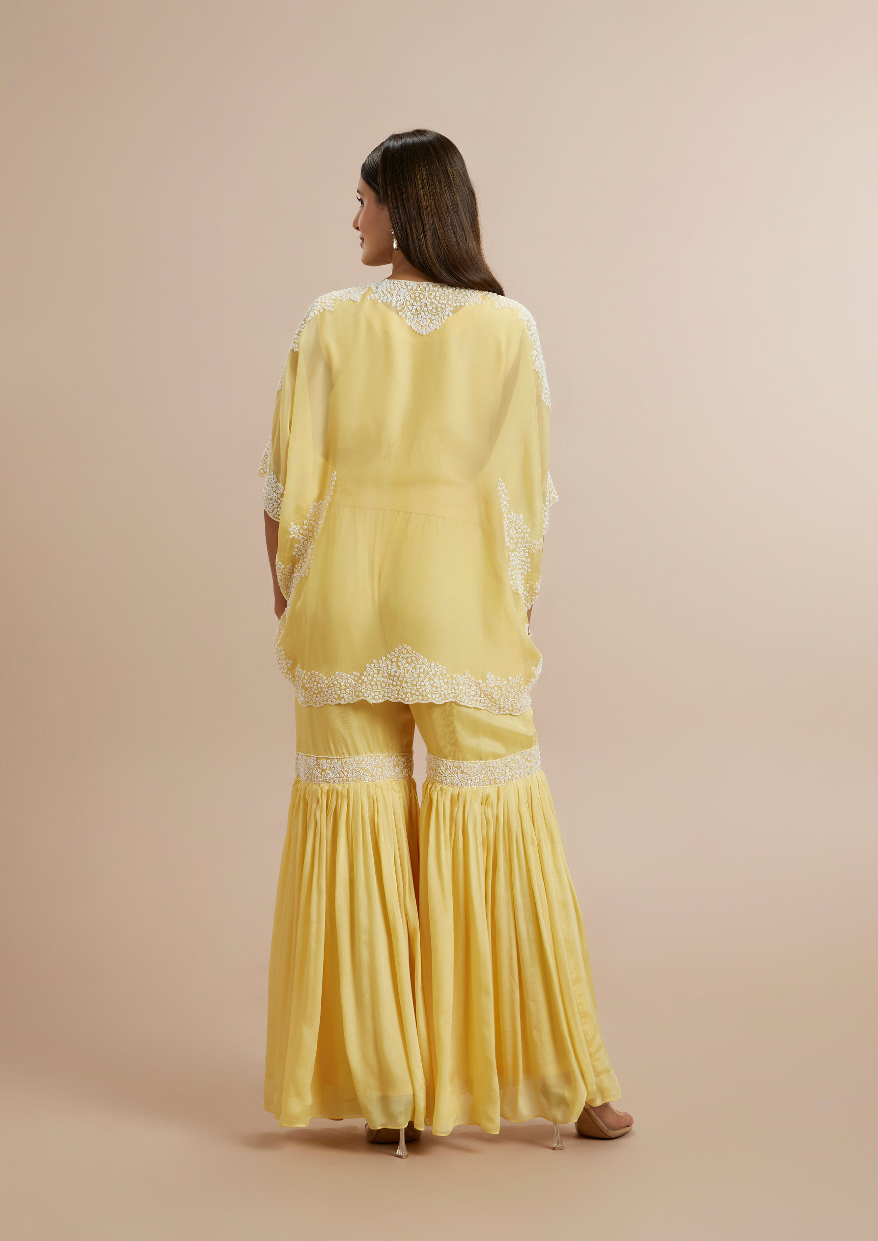 Twamev Women Grandeur Yellow Organza Stitched Suit