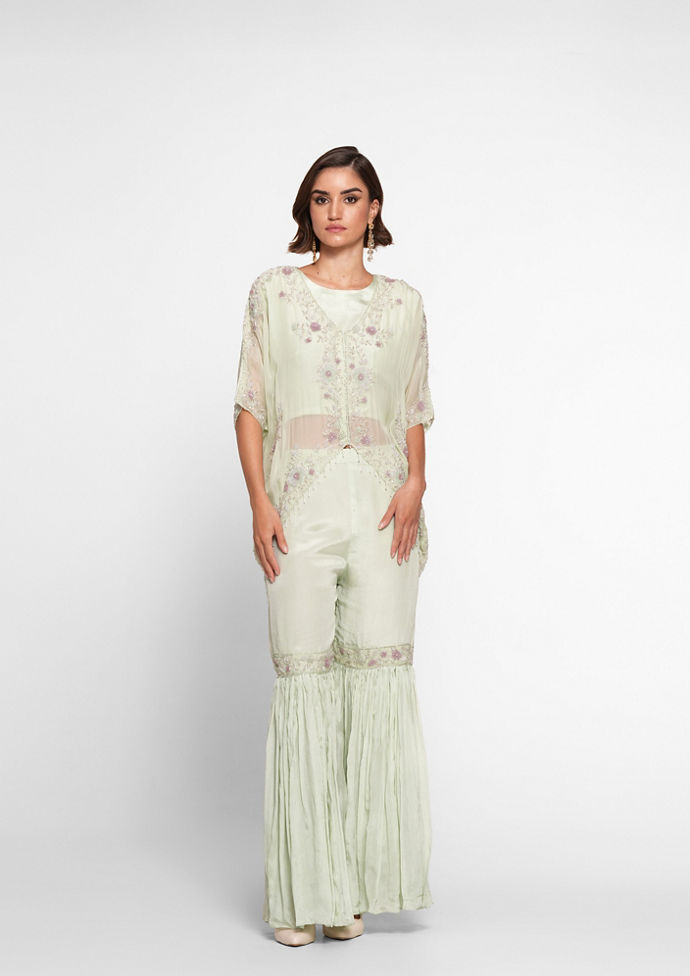 Twamev Women Pista Green Radiance Stitched Suit