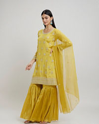 Twamev Women Mustard Yellow Viscose Sequin Embroidered Sharara Suit