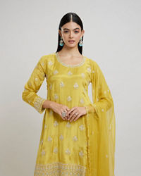Twamev Women Mustard Yellow Viscose Sequin Embroidered Sharara Suit