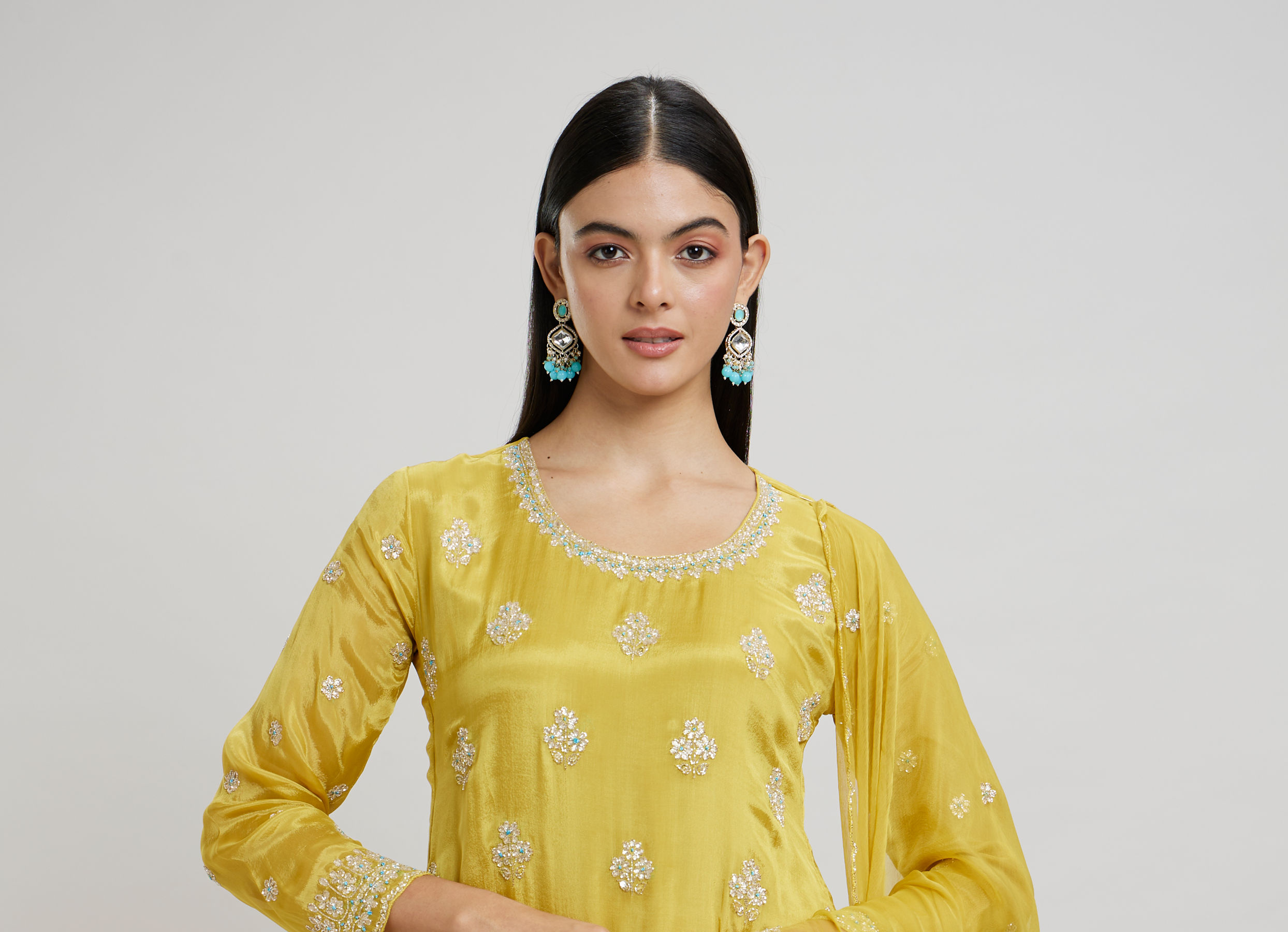 Twamev Women Mustard Yellow Viscose Sequin Embroidered Sharara Suit