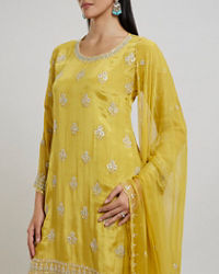 Twamev Women Mustard Yellow Viscose Sequin Embroidered Sharara Suit