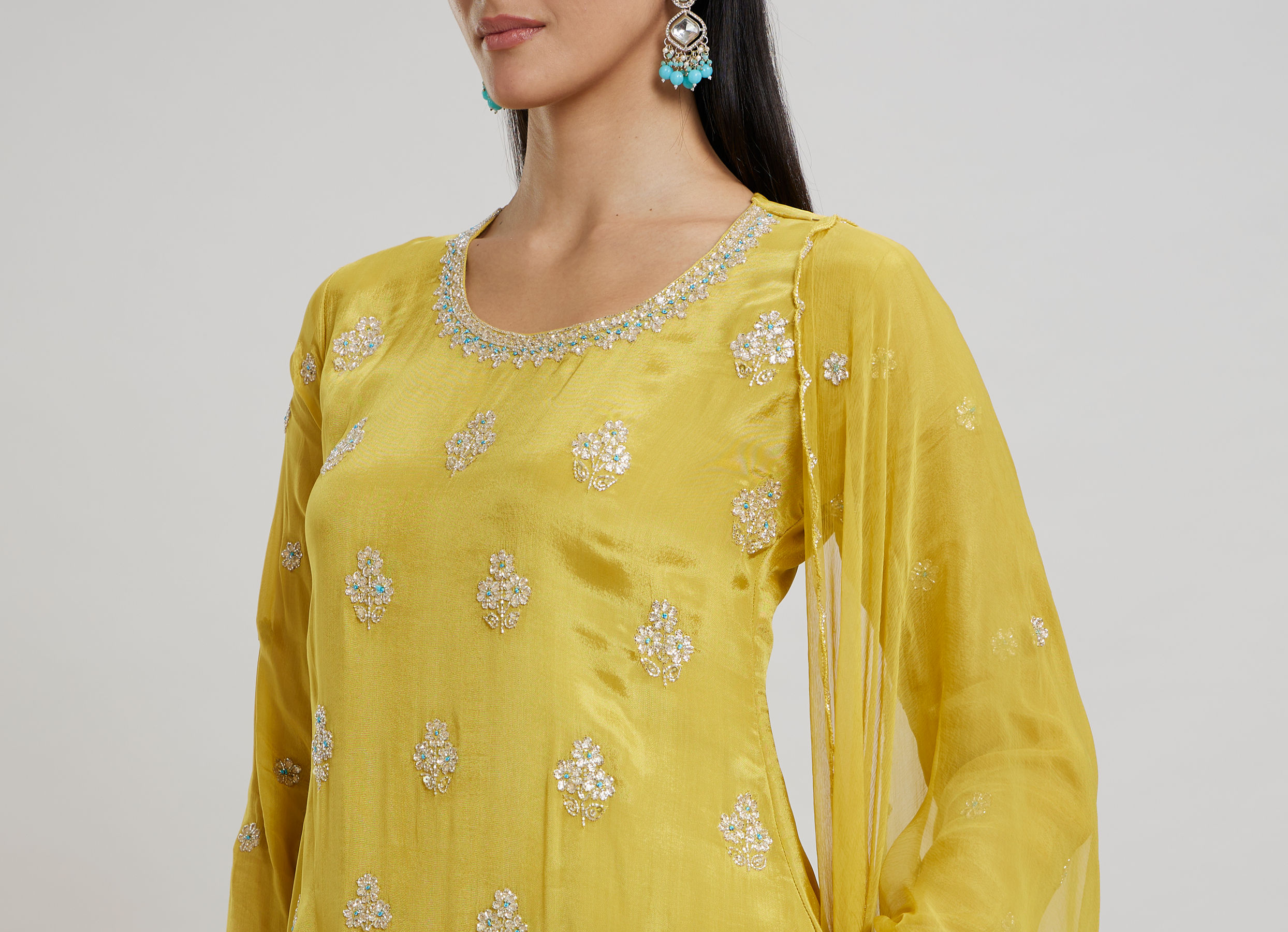 Twamev Women Mustard Yellow Viscose Sequin Embroidered Sharara Suit