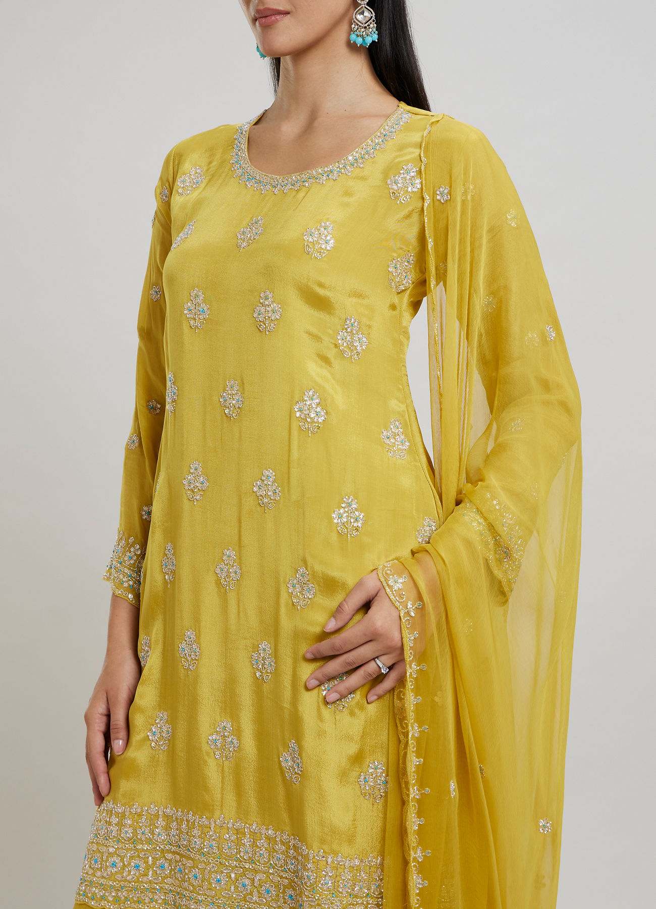 Twamev Women Mustard Yellow Viscose Sequin Embroidered Sharara Suit