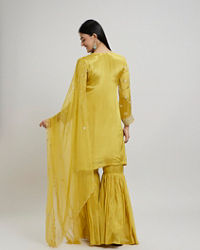 Twamev Women Mustard Yellow Viscose Sequin Embroidered Sharara Suit