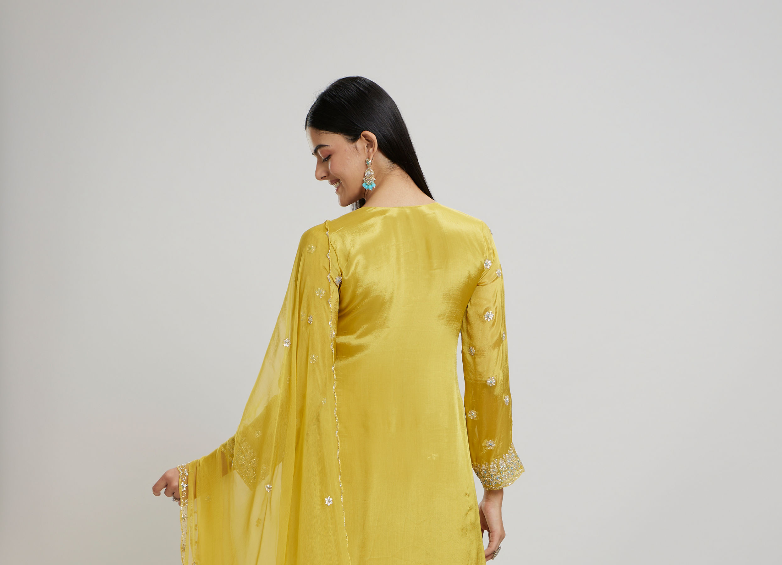Twamev Women Mustard Yellow Viscose Sequin Embroidered Sharara Suit