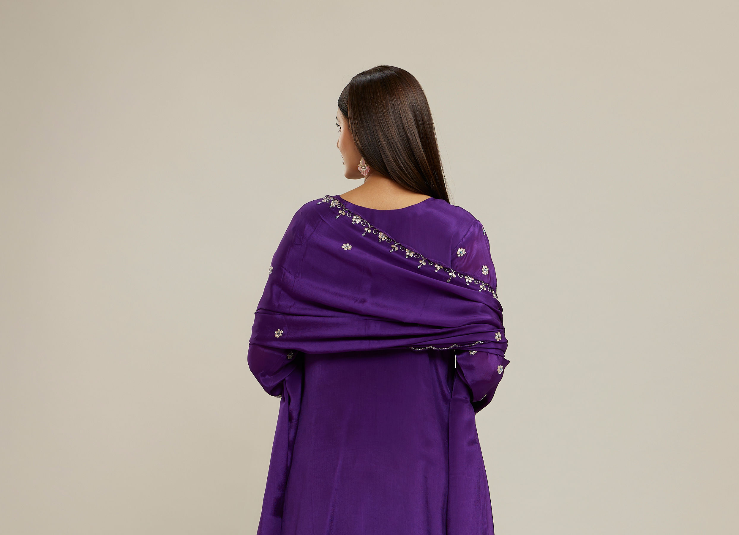 Twamev Women Purple Viscose Sequin Embroidered Sharara Suit