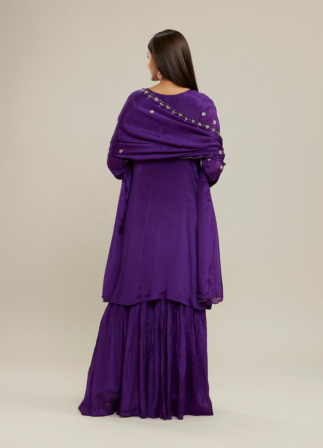 Twamev Women Purple Viscose Sequin Embroidered Sharara Suit