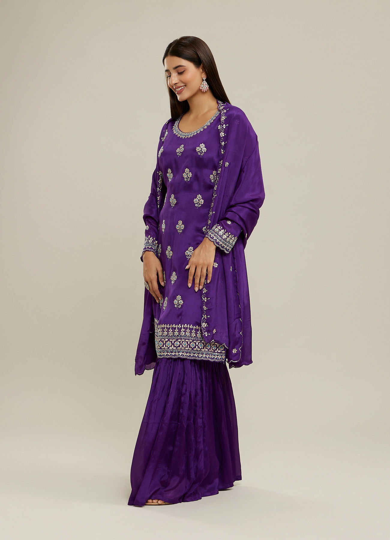 Twamev Women Purple Viscose Sequin Embroidered Sharara Suit