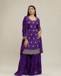 Twamev Women Purple Viscose Sequin Embroidered Sharara Suit