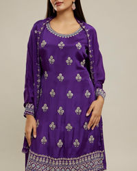 Twamev Women Purple Viscose Sequin Embroidered Sharara Suit
