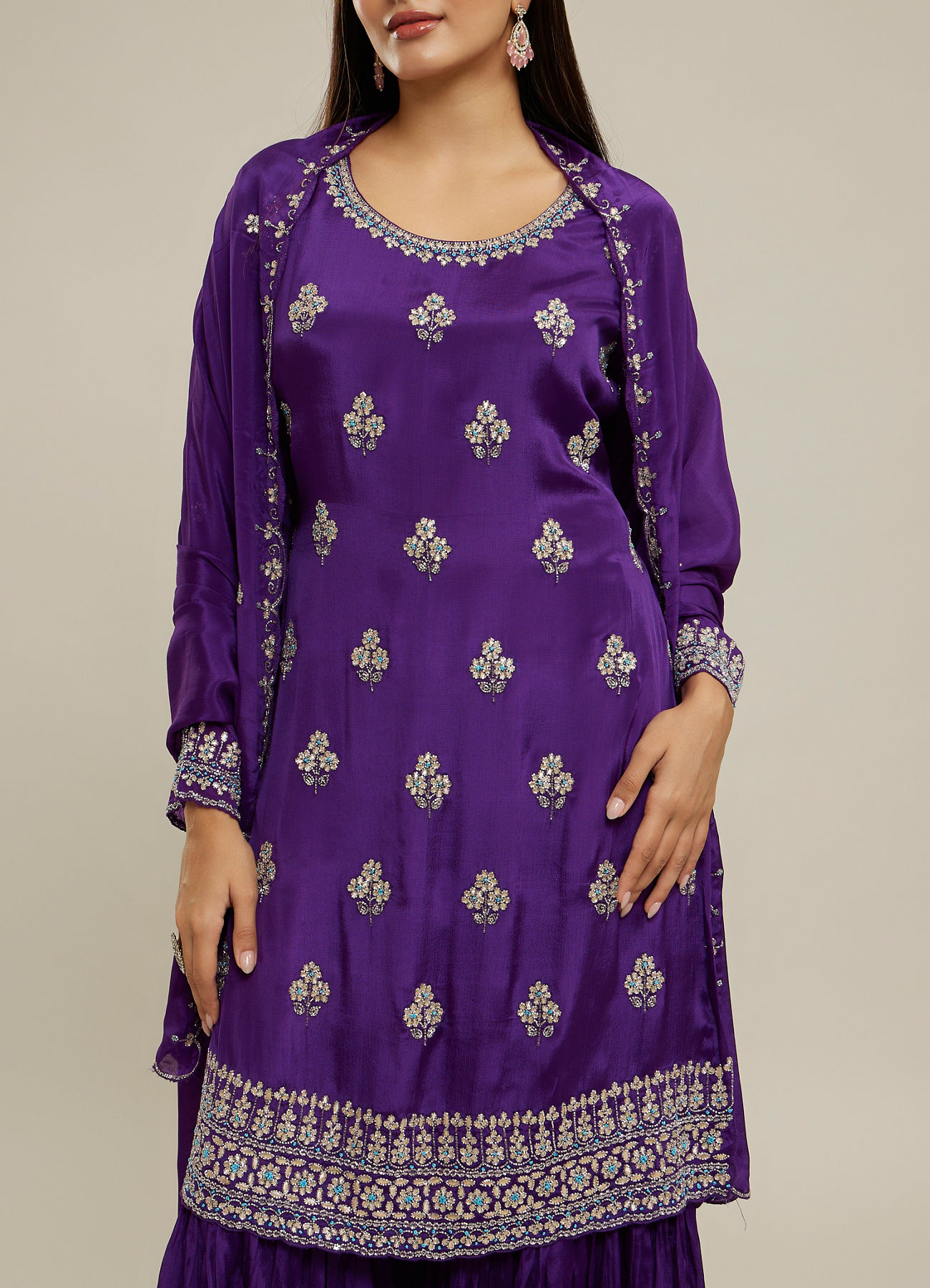 Twamev Women Purple Viscose Sequin Embroidered Sharara Suit