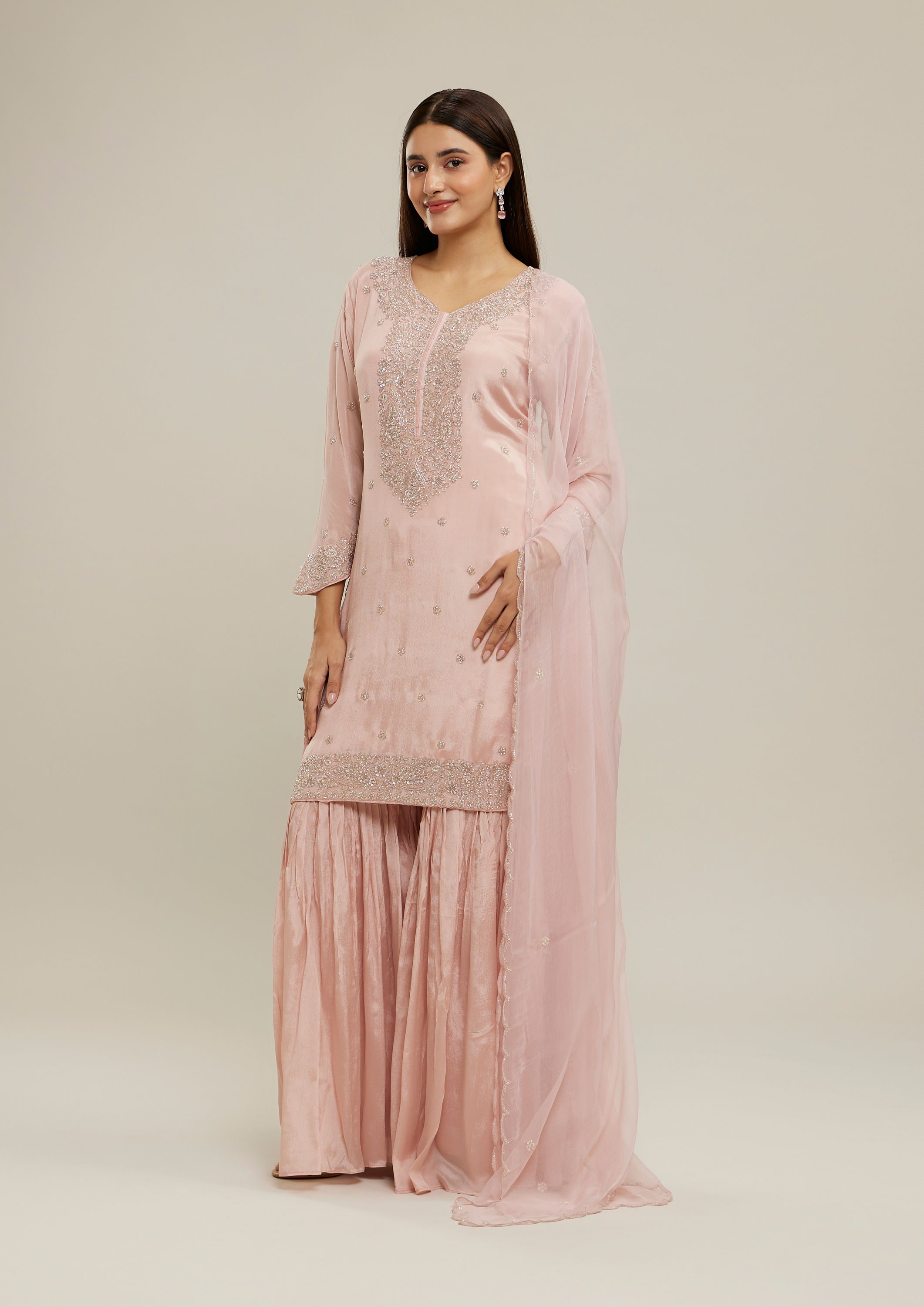 Twamev Women Blushing Pink Festive Stitched Suit