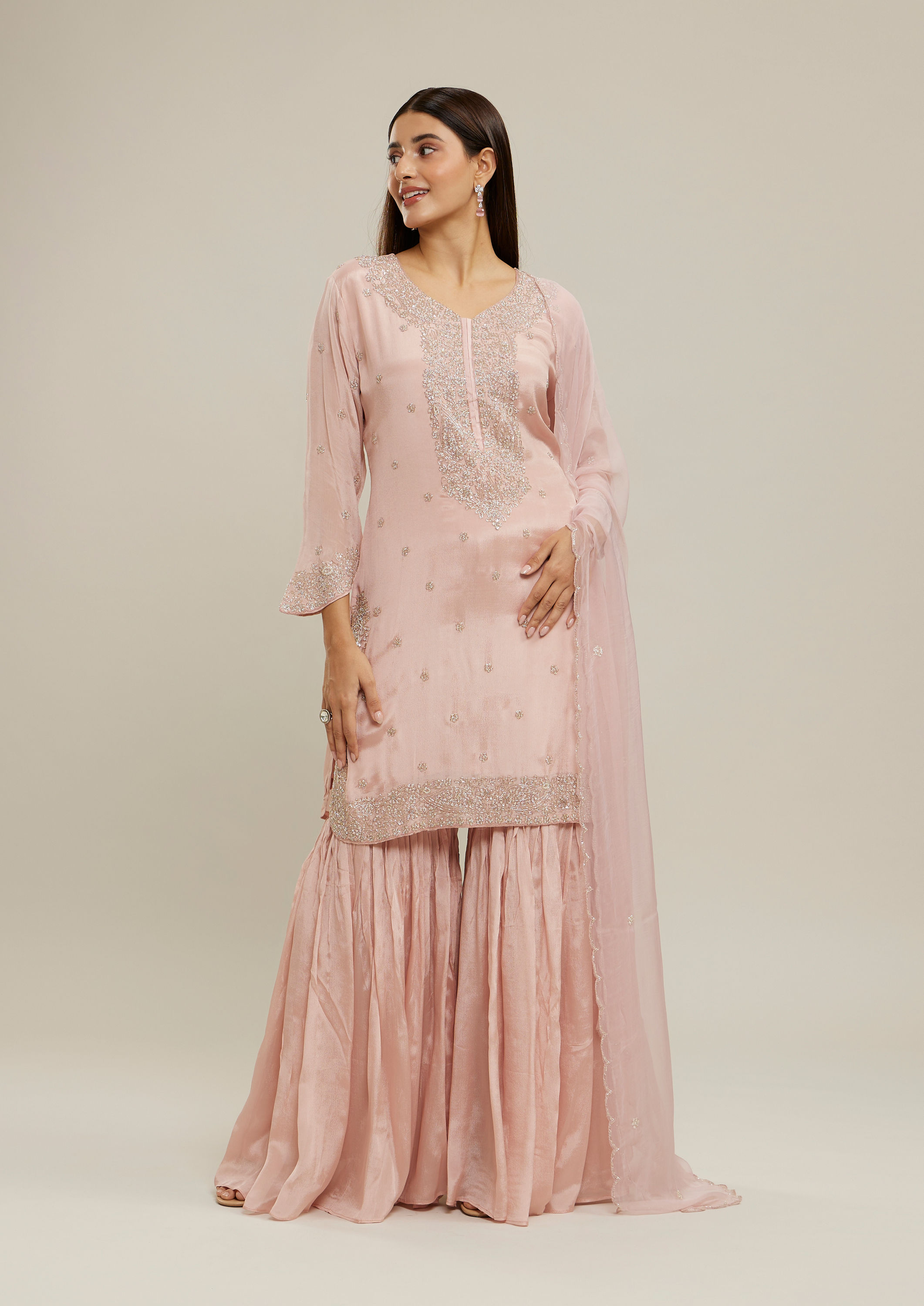 Twamev Women Blushing Pink Festive Stitched Suit