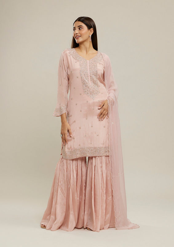 Twamev Women Blushing Pink Festive Stitched Suit