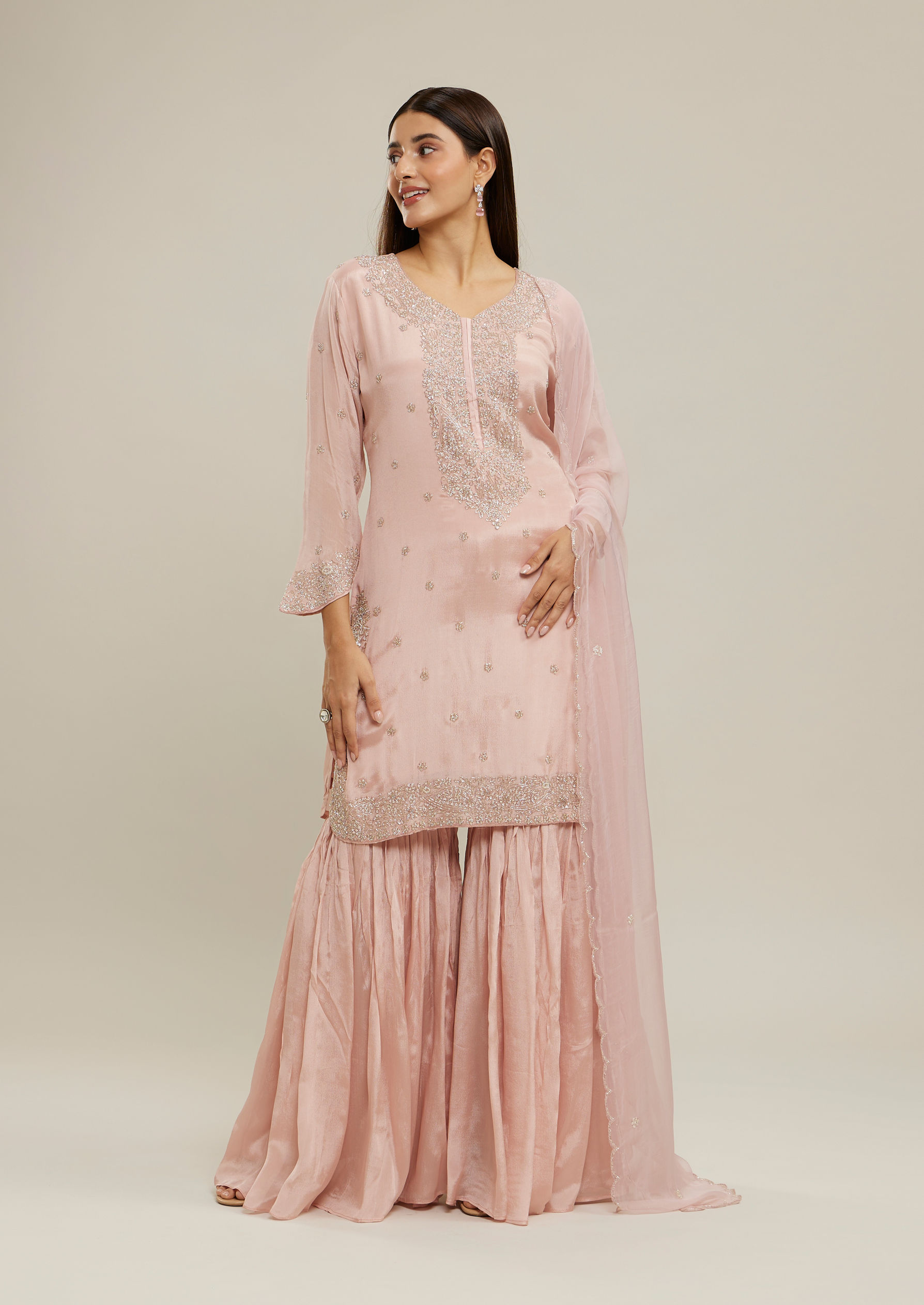 Twamev Women Blushing Pink Festive Stitched Suit