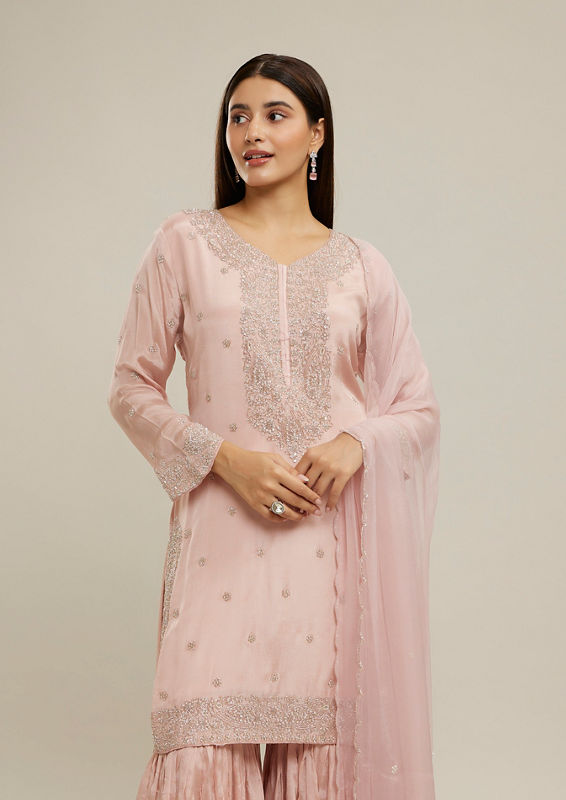 Twamev Women Blushing Pink Festive Stitched Suit
