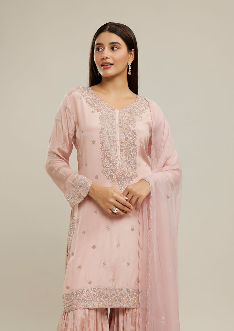 Twamev Women Blushing Pink Festive Stitched Suit