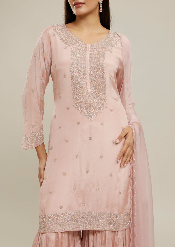 Twamev Women Blushing Pink Festive Stitched Suit