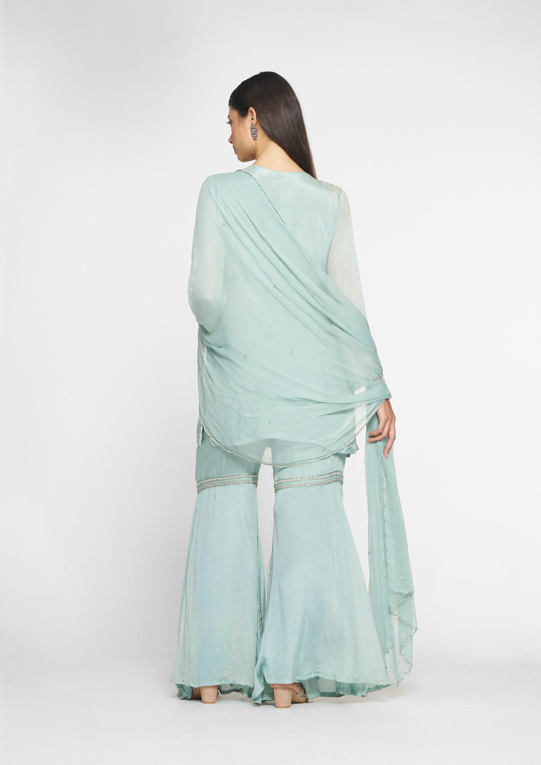 Twamev Women Elegant Light Blue Stitched Suit